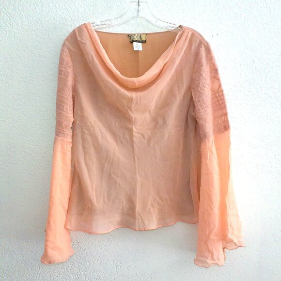 The Look Luxe, Peach long flare sleeve shirt, with embroidery details, 100% silk - Picture 2 of 7